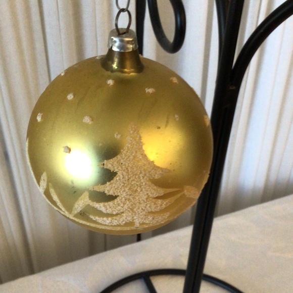 West German Gold and White Embellished Glass Ornaments - Picture 1 of 4